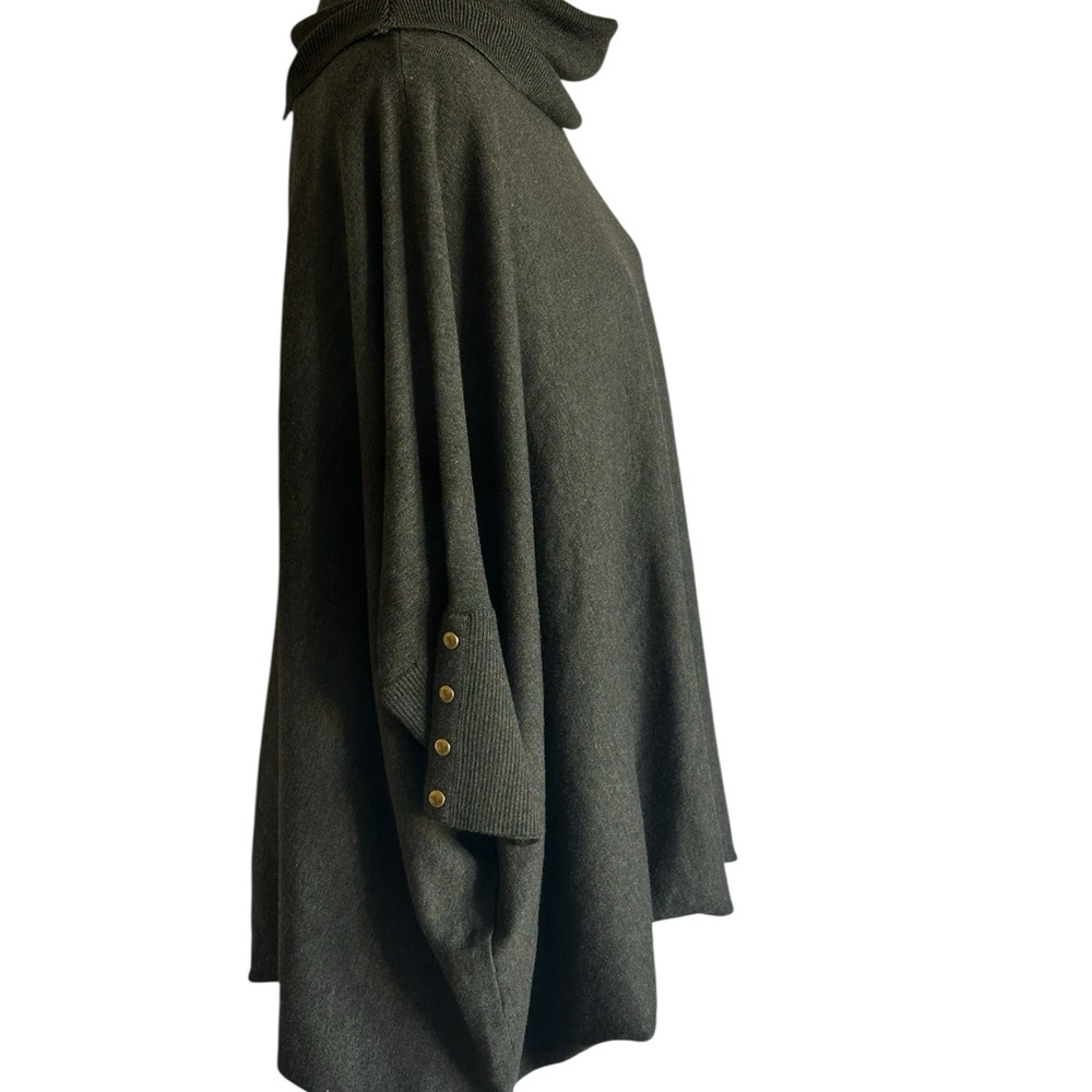 Carolyn Taylor Charcoal Poncho Sweater,Turtleneck, Mid Length,Cozy - Picture 3 of 14
